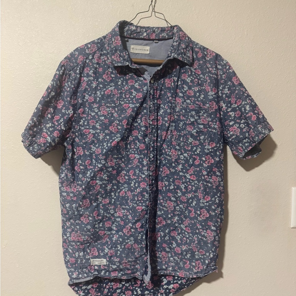 7 Diamonds Floral Blue and Pink Casual Shirt
